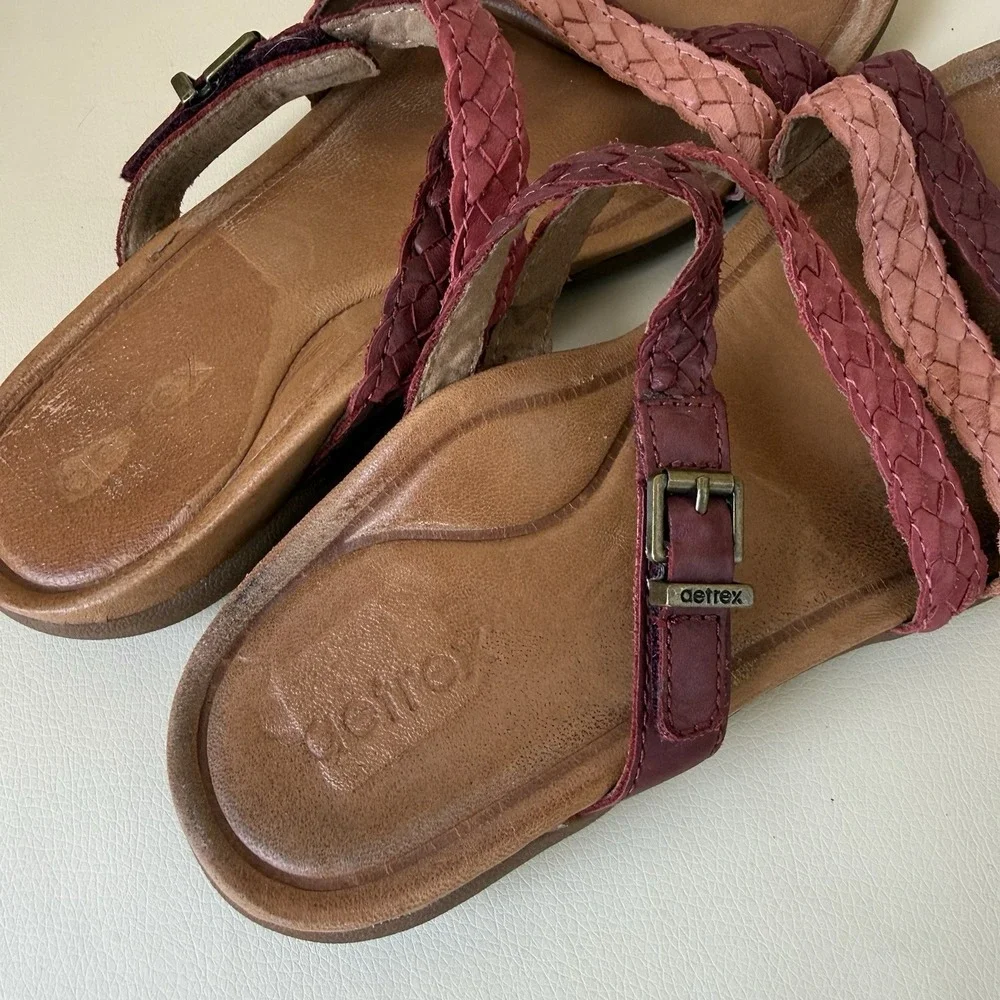 Aetrex Womens Size 8 Braided Leather Sandals Comfort Slides Pink Burgundy - Picture 5 of 7
